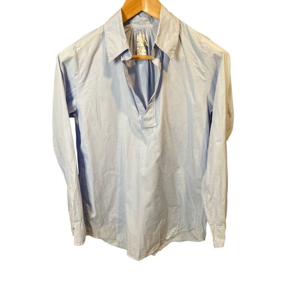 American Colors by Alex Lehr Blue V Neck Collared Long Sleeve Blouse Sz M - Picture 1 of 12